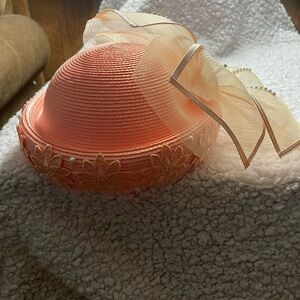 Elegant Peach Hat with Floral Accents